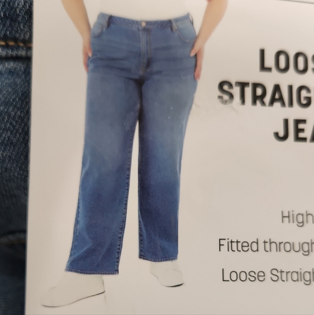 Seven7 Women's Loose Straight Leg High Rise Blue Jeans Size 24W